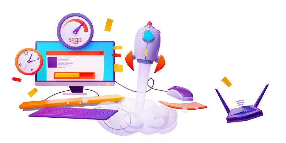 3D computer and website loading speed test Stock Illustration