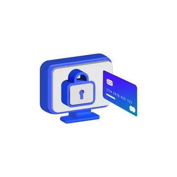 3d computer with credit card security design vector isolated Illustrazione stock