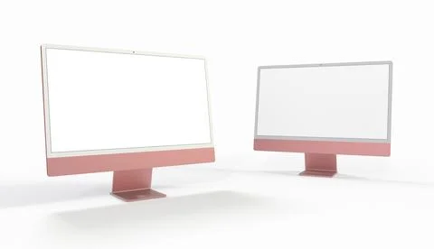 A 3D Computer display mock up with blank white screen isolated with a white b Stock Illustration