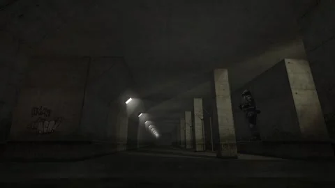 3D Computer Game - Dark Hallway Episode - Take 01 Stock Footage 220555235