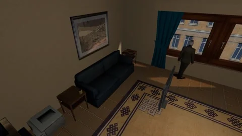 3D Computer Game - Elderly Man in Apartement - Take 02 Stock Footage 221899870