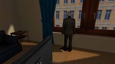 3D Computer Game - Elderly Man in Apartement - Take 03 Stock Footage 221899871