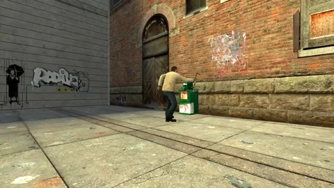 3D Computer Game - Man Wrecking Newspaper Box - Take 02 動画素材 221918555