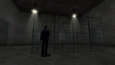 3D Computer Game - Woman in a Cage - Take 02 Stock Footage 229236253