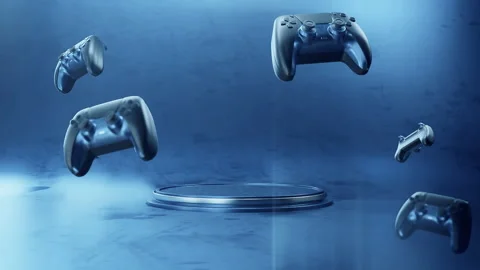 3d computer gaming promotional video with game controllers Stock Footage 185887119