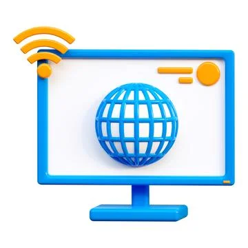3d computer icon with internet network icon on the monitor. イラスト素材