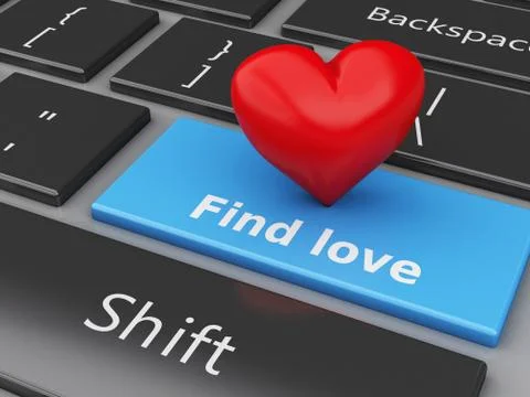 3d Computer keyboard with Love button and heart. Stock Illustration