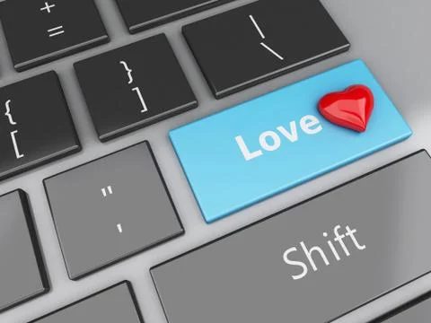 3d Computer keyboard with Love button and heart. Stock Illustration