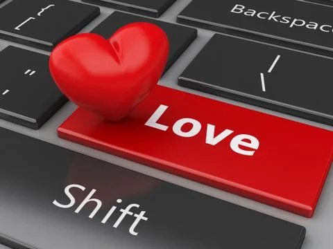 3d Computer keyboard with Love button and heart. Illustrazione stock