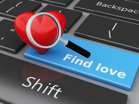 3d Computer keyboard with Love button and heart. Stock Illustration