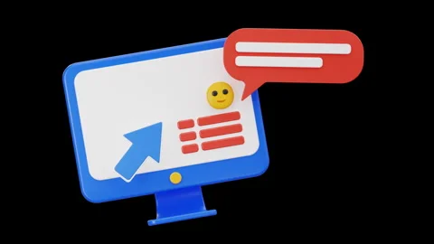 3D Computer Monitor with Navigation Arrow and Chat Bubble – User Interface Stock Footage 309171653