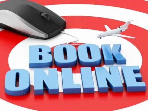 3d computer mouse and airplane. Travel concept Illustrazione stock