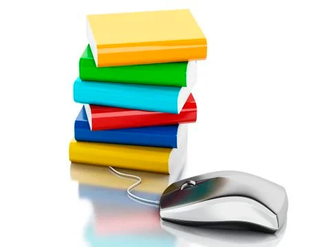 3d Computer mouse and books. Illustrazione stock