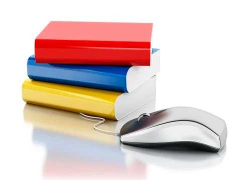 3d Computer mouse and books. Illustrazione stock