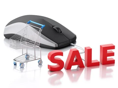 3d computer mouse and shopping cart. E-commerce イラスト素材