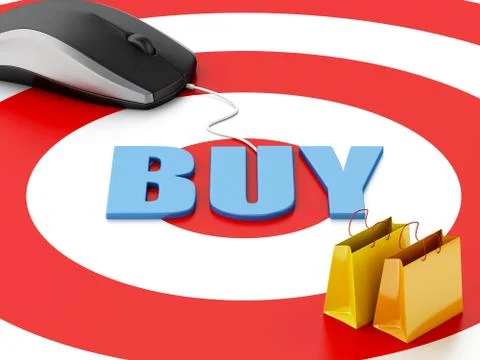 3d computer mouse and shopping bags. E-commerce concept イラスト素材