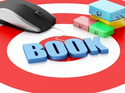 3d computer mouse and  travel suitcase. Illustrazione stock