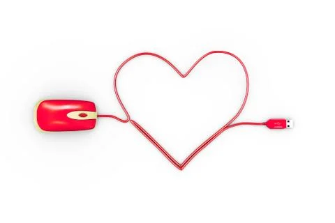 3d computer mouse cable and heart shape Stock Illustration