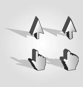 3D Computer Pointers, Pixelated View And Vector View. 3D Computer Isometric View Stock Illustration