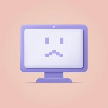 3d Computer with sad face. Vector Stock Illustration
