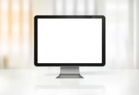 3D computer screen on office desk Stock Photos