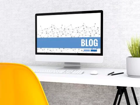 3d Computer with word BLOG. 스톡 일러스트