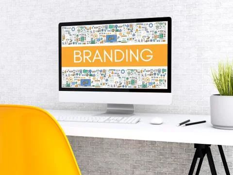 3d Computer with word BRANDING. Stock Illustration