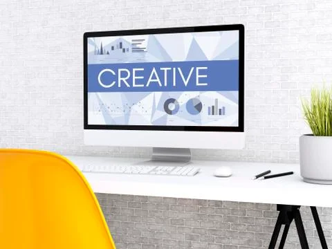 3d Computer with word CREATIVE. Stock Illustration