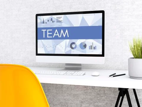3d Computer with word TEAM. Stock Illustration