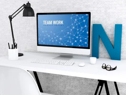 3d Computer with word TEAM WORK. Stock Illustration