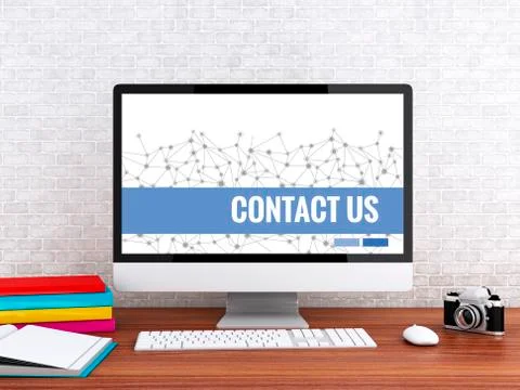 3d Computer with words CONTACT US. Stock Illustration