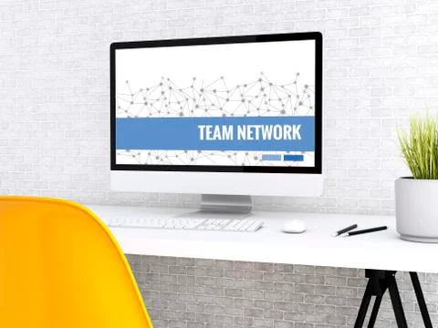 3d Computer with words TEAM NETWORK. Stock Illustration