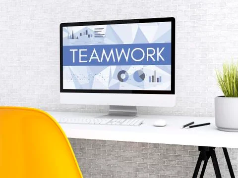 3d Computer with words TEAM WORK. Stock Illustration