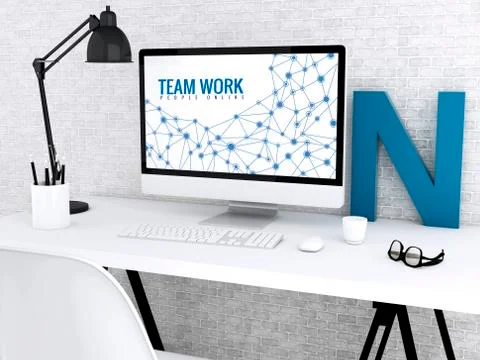 3d Computer with words TEAM WORK. Stock Illustration