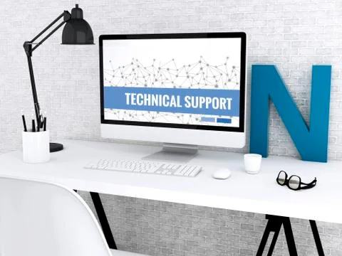 3d Computer with words TECHNICAL SUPPORT. Stock Illustration