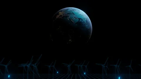 3D Concept animation of Earth with solar panels plants and wind power plant Stock Footage 141545878