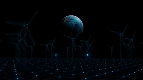 3D Concept animation of Earth with solar panels plants and wind power plant Stock Footage 141546727