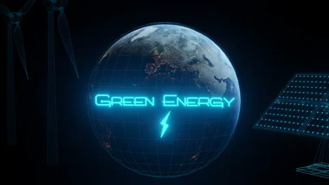 3D Concept animation of Earth with solar panels plants and wind power plant Stock Footage 141547609