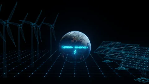 3D Concept animation of Earth with solar panels plants and wind power plant Stock Footage 141547726