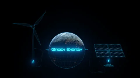 3D Concept animation of Earth with solar panels plants and wind power plant Stock Footage 141548305