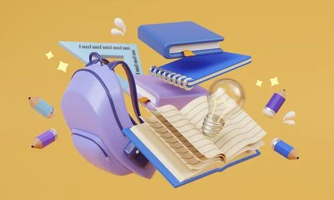 3d Concept of back to school, learning and education banners. Backpack flying Stock Illustration