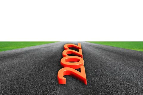 3d concept of evolution and progress in perspective, text design happy new ye Illustrazione stock