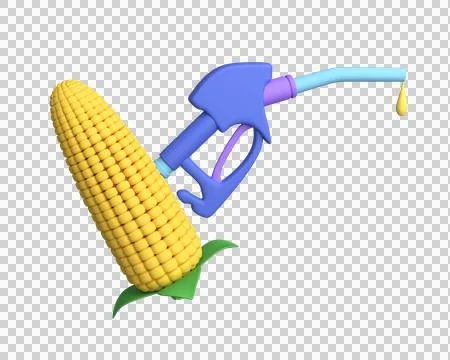 3d concept illustration of nozzle and hose using bio fuel from corn Stock Illustration
