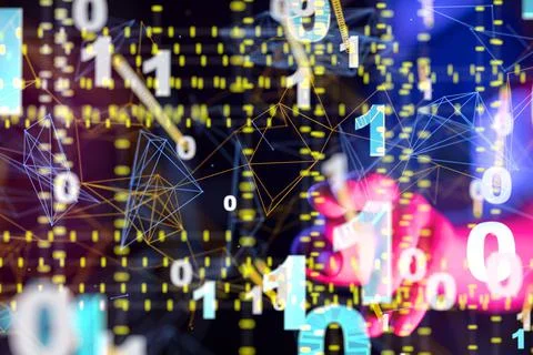 3D concept of a man talking about computers and binary numbers Stock Photos