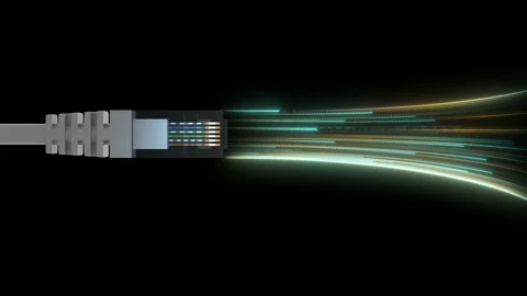 3d Concept of a network cable with digital data flow motion Stock Footage 257782221