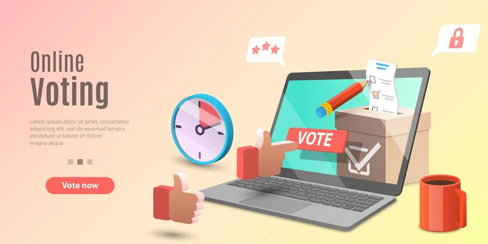 3d Concept of Online Voting App, E-voting, Internet Election System. Stock Illustration