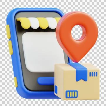 3D Concept of Package Delivery Service with Location Pin Icon Stock Illustration