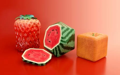 3D conceptual illustration of transgenic fruit on colored background Stock Illustration