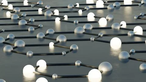 3D conected hexagons with metal nodes and lights Stock Illustration