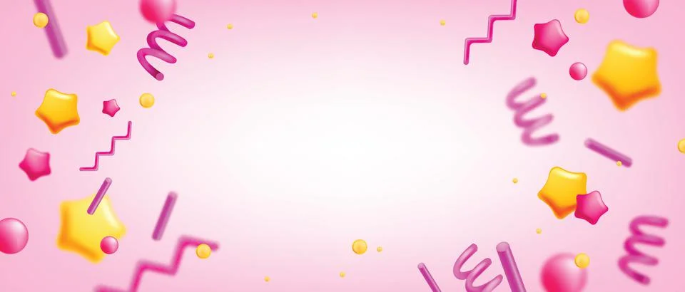 3D confetti party background, vector pink festive congratulation banner Stock Illustration